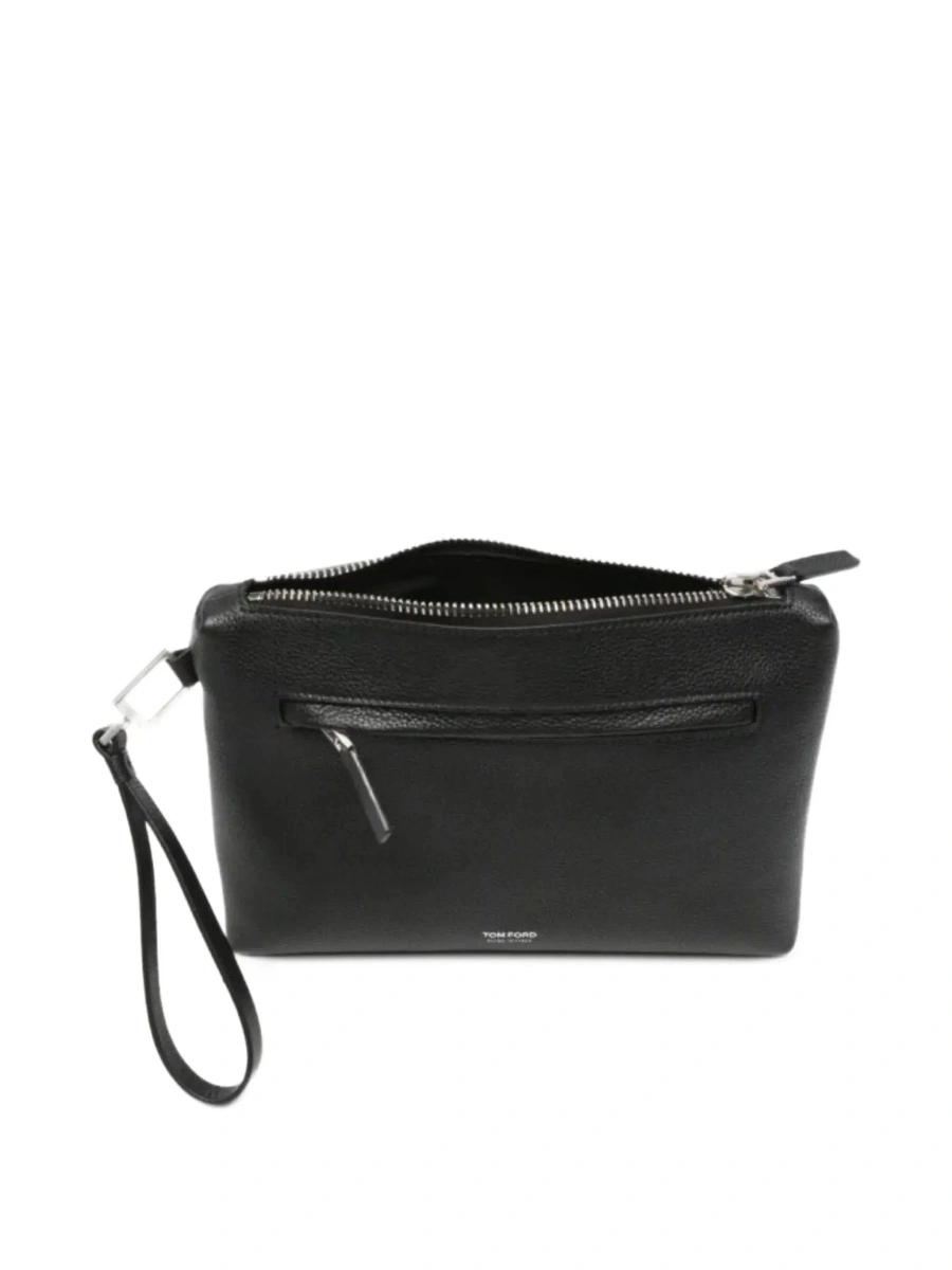 Geanta de mana Black Clutch with wrist strap and Logo lettering on the front in leather for men - Img 7