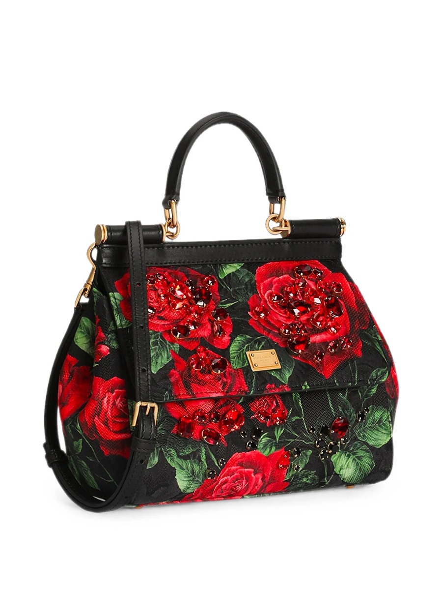 Geanta de mana Dolce &amp; Gabbana Sicily neagra din matase si piele - Img 4