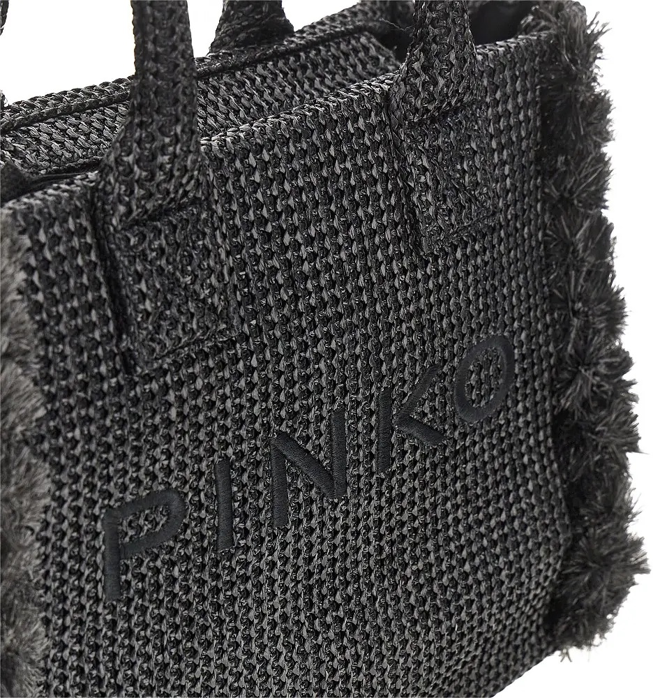 Geanta de mana Faux raffia shopping bag with logo - Img 4