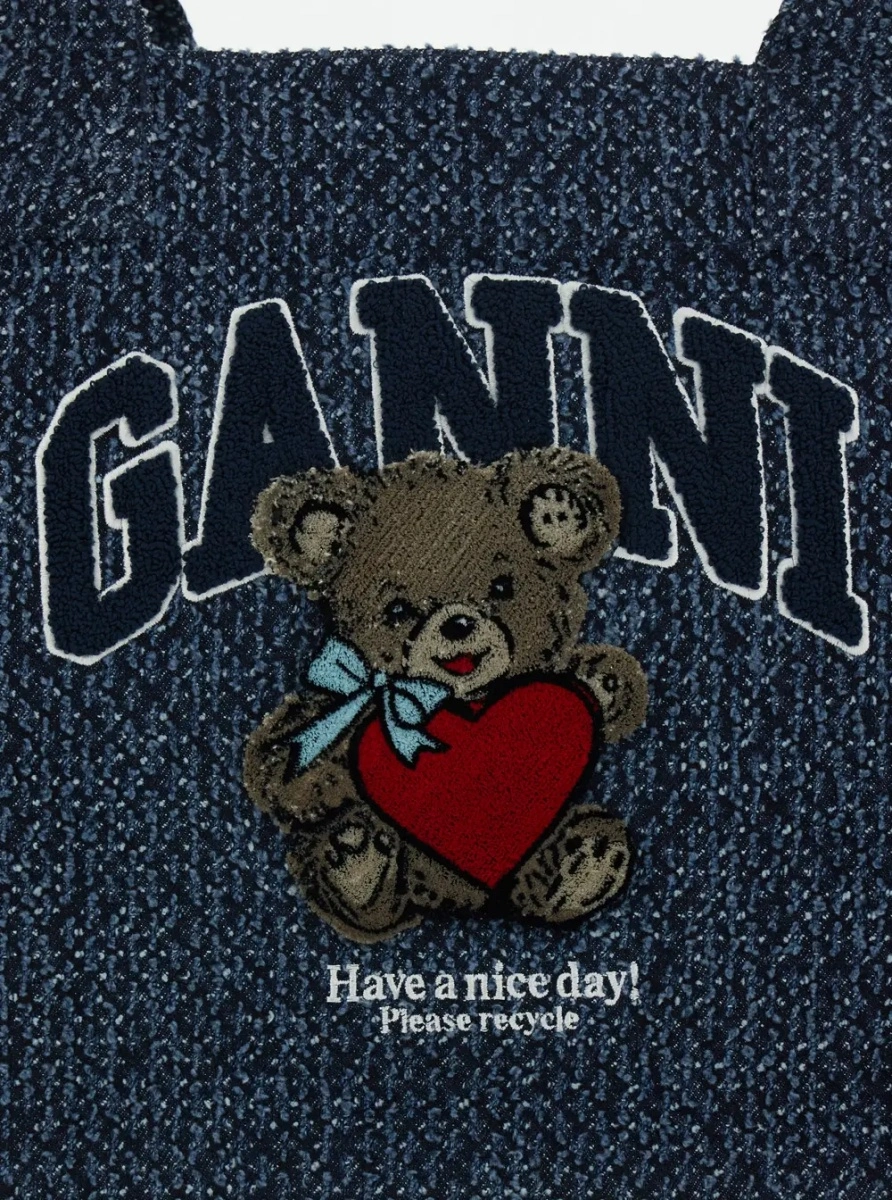 Geanta de mana Ganni albastra din bumbac - Img 3