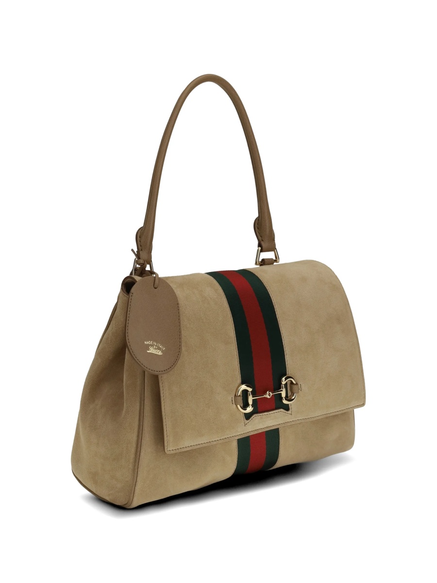 Geanta de mana Gucci Horsebit neutra din piele intoarsa - Img 3