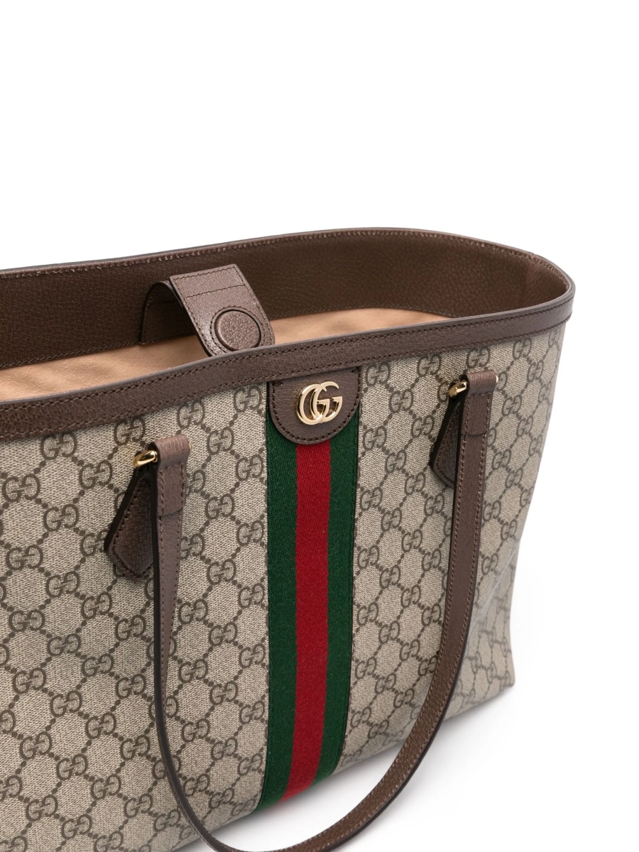 Geanta de mana Gucci neutra din material textil si piele - Img 4