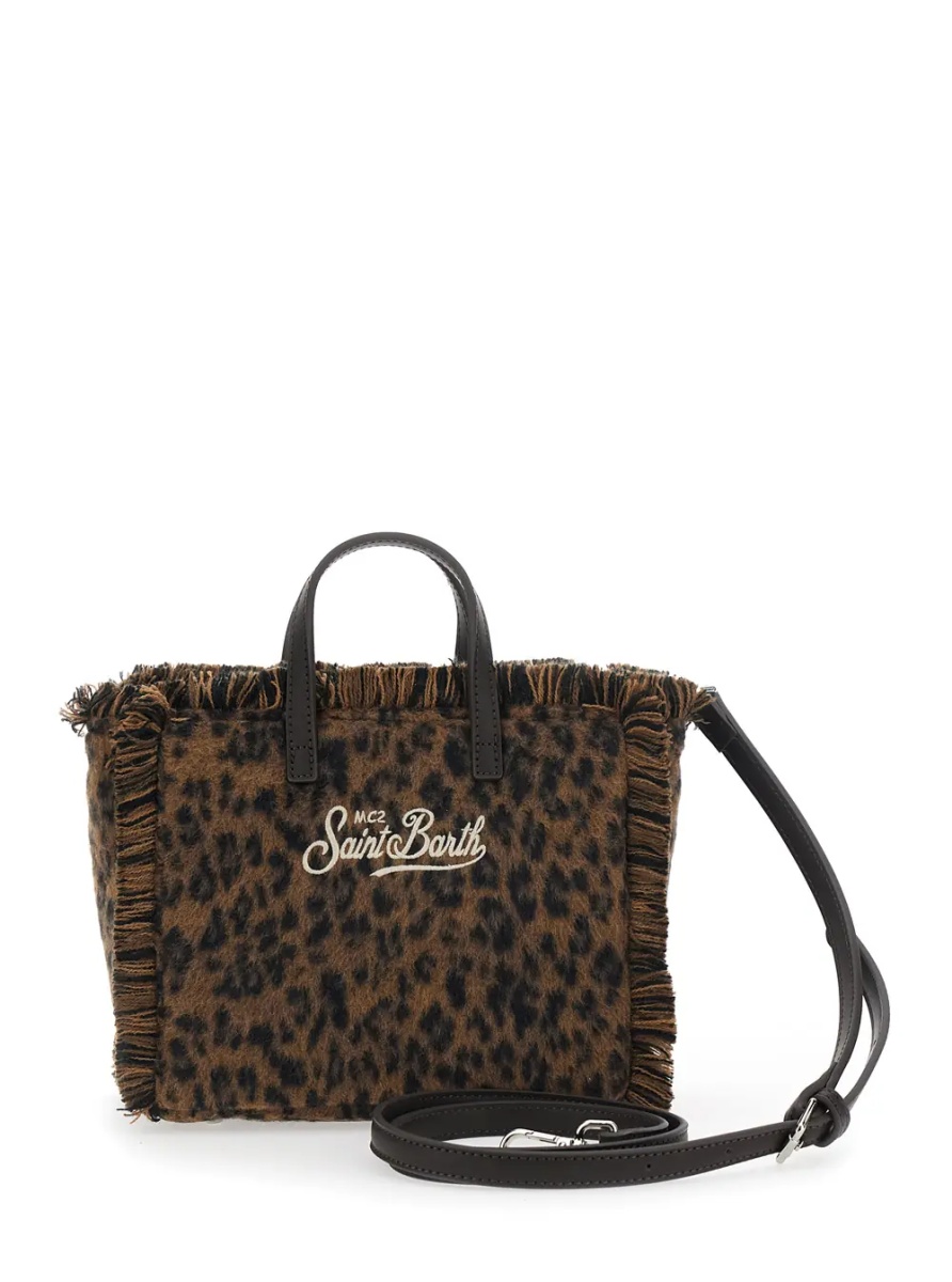 Geanta de mana Handbag with felt and leopard details, made of polyester, in brown, unisex. - Img 2