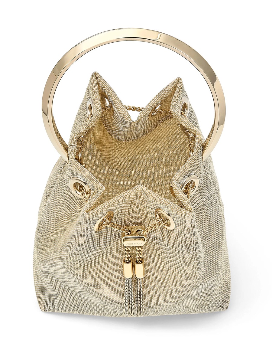Geanta de mana Jimmy Choo Bon Bon aurie din plasa si metal - Img 5