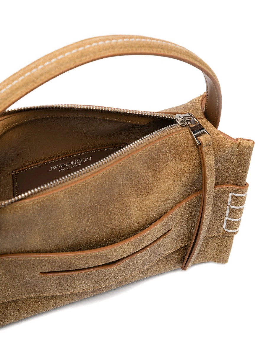 Geanta de mana JW Anderson maro din piele intoarsa si piele - Img 5