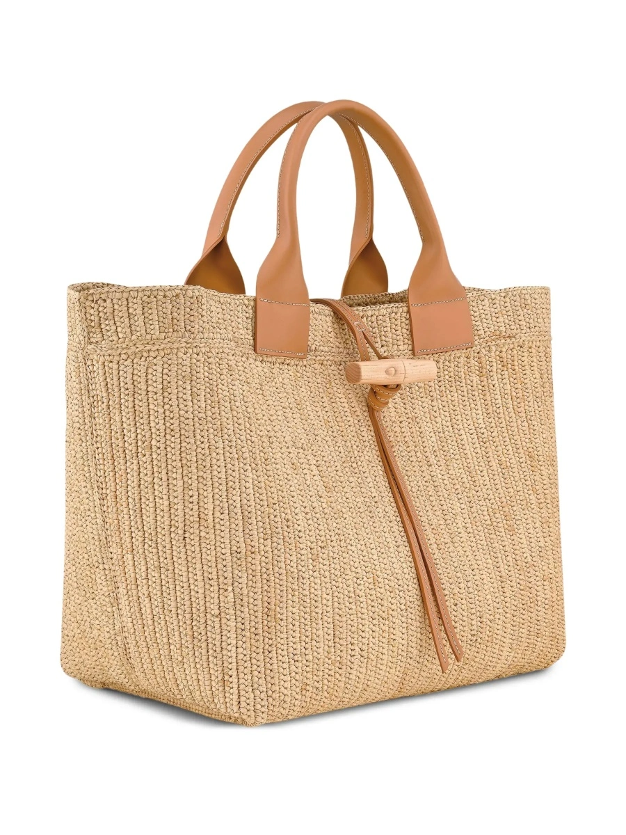 Geanta de mana Longchamp bej din raffia - Img 6
