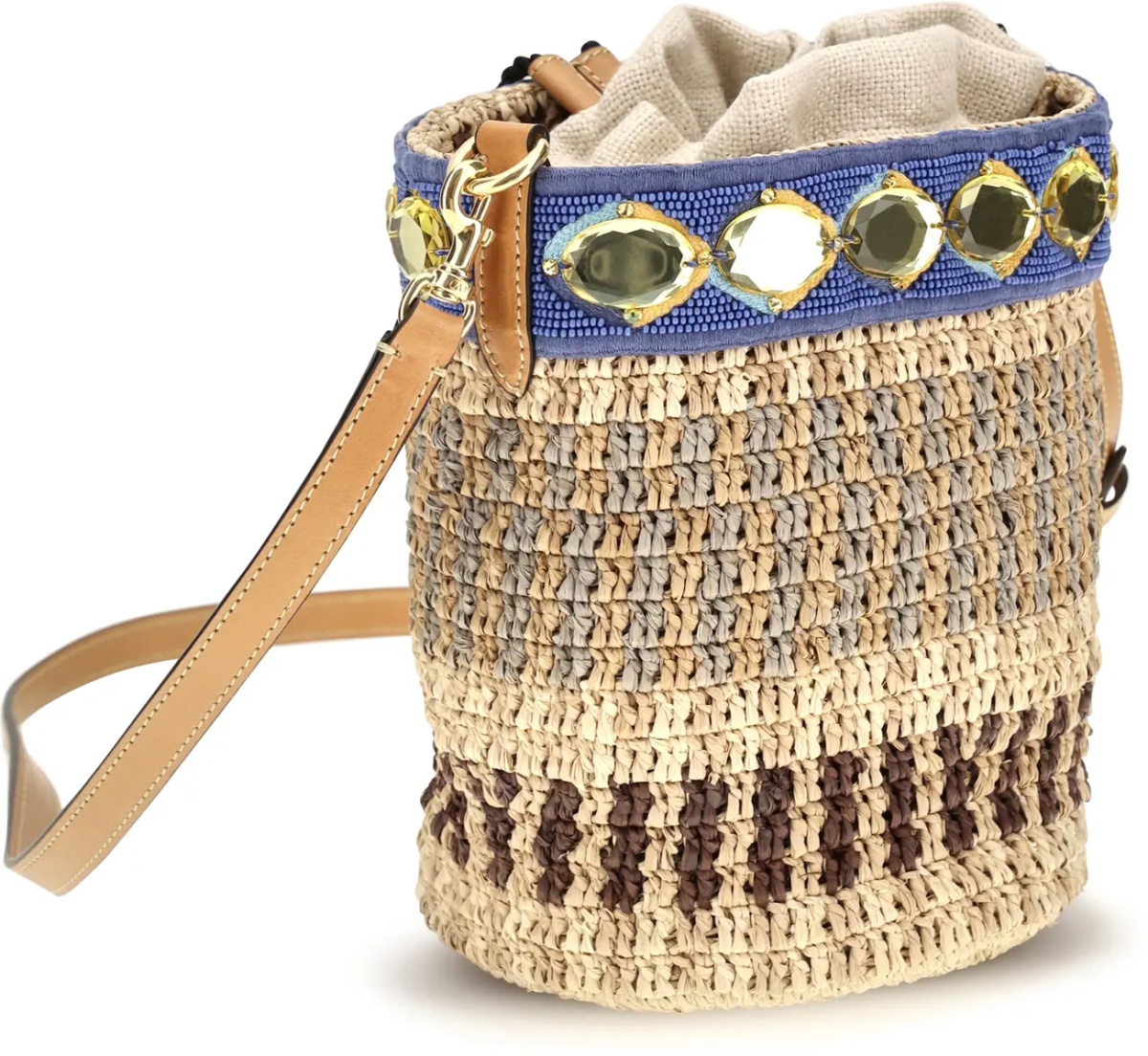 Geanta de mana Mini raffia Bucket Bag - Img 3