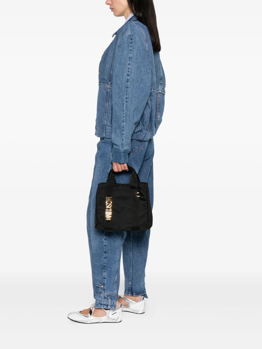 Geanta de mana Moschino neagra din material textil si piele - Img 2