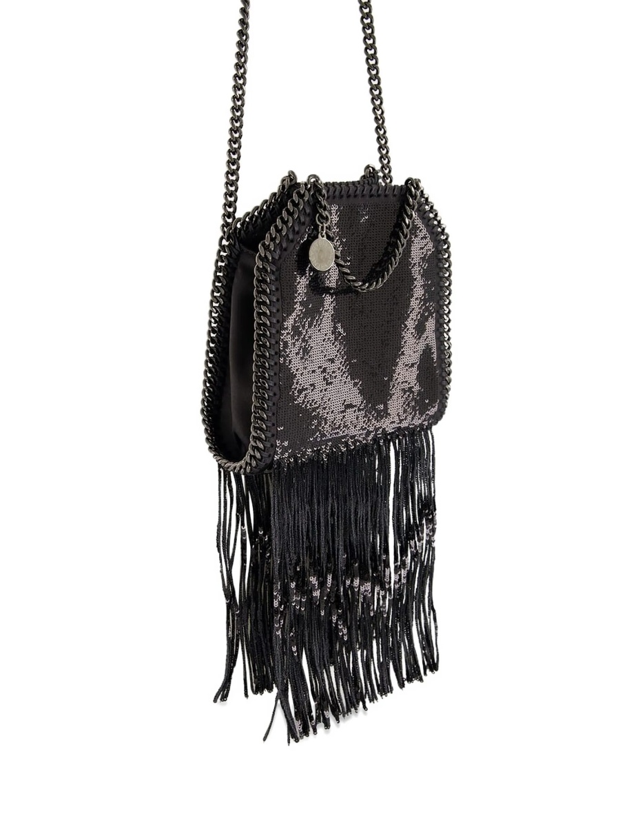 Geanta de mana Stella McCartney falabella neagra din paiete si aluminium - Img 4
