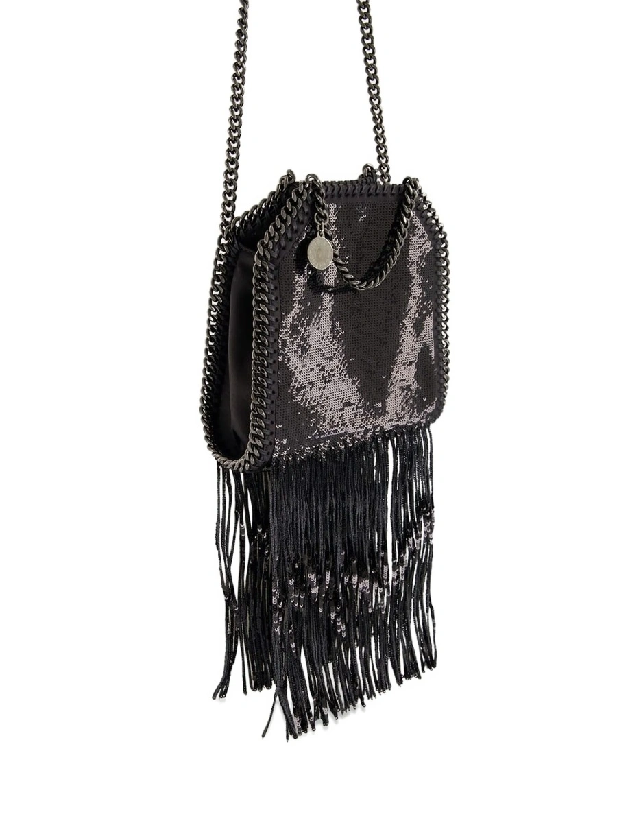 Geanta de mana Stella McCartney falabella neagra din paiete si aluminium - Img 4