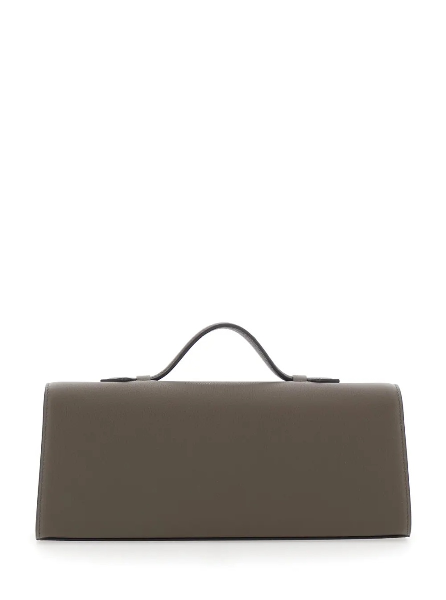 Geanta de mana 'Symmetry' Brown Slim Handbag with Top Handle and Turnlock Closure in Leather for Women - Img 2