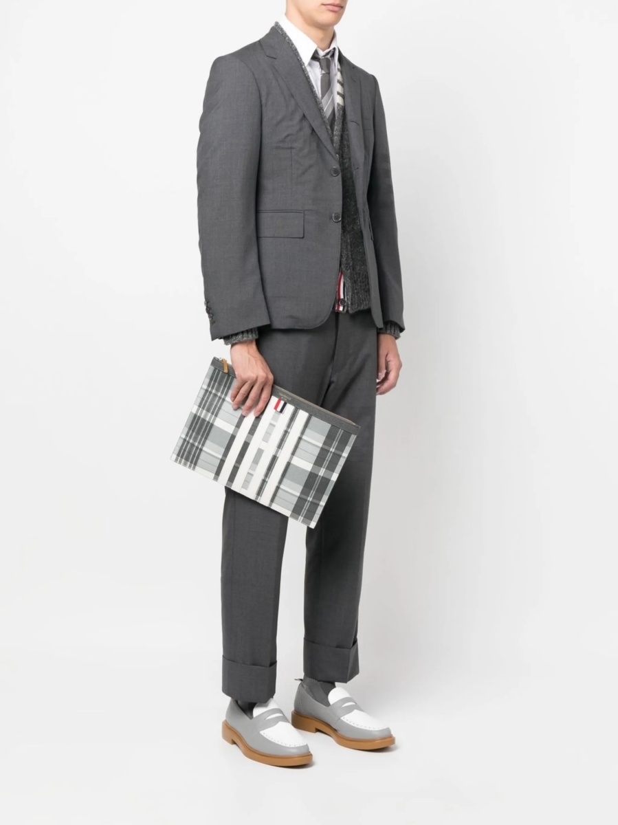 Geanta de mana Thom Browne gri din piele - Img 2