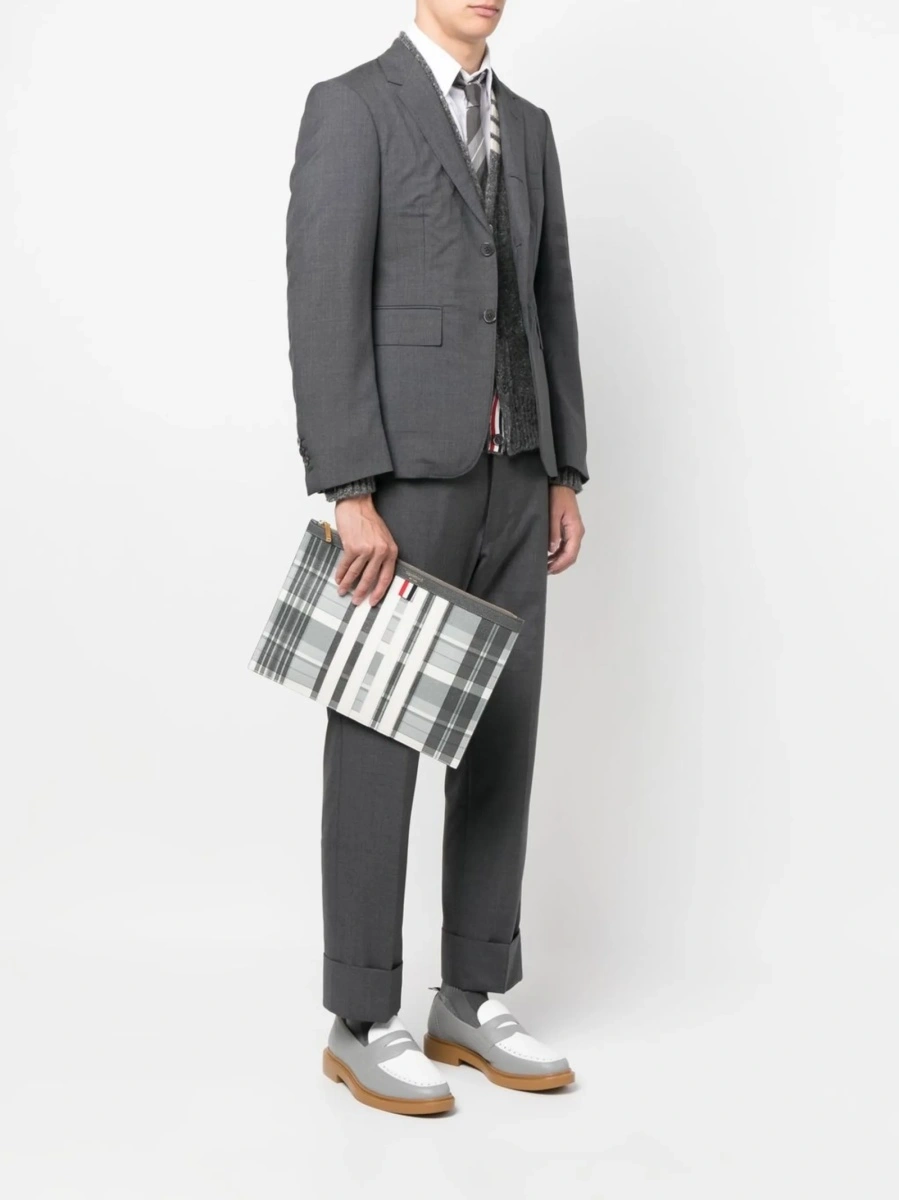 Geanta de mana Thom Browne gri din piele - Img 2