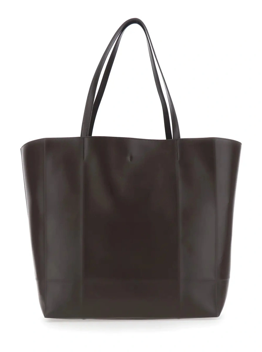 Geanta de mana TOTÊME 'Roam' brown Shopper with double handles and embossed logo in leather for women - Img 2