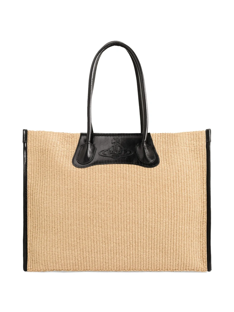Geanta de mana Vivienne Westwood bej din bumbac 'Troy' - Img 4