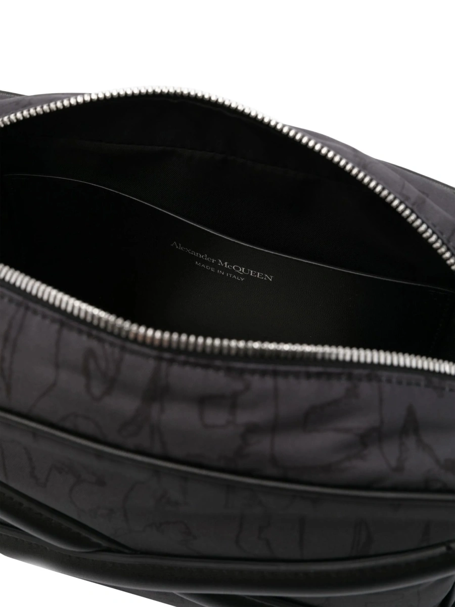 Geanta de umar Alexander McQueen neagra din material textil si piele - Img 5