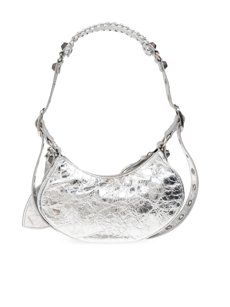 Geanta de umar Balenciaga Cagole argintie din piele - Img 3