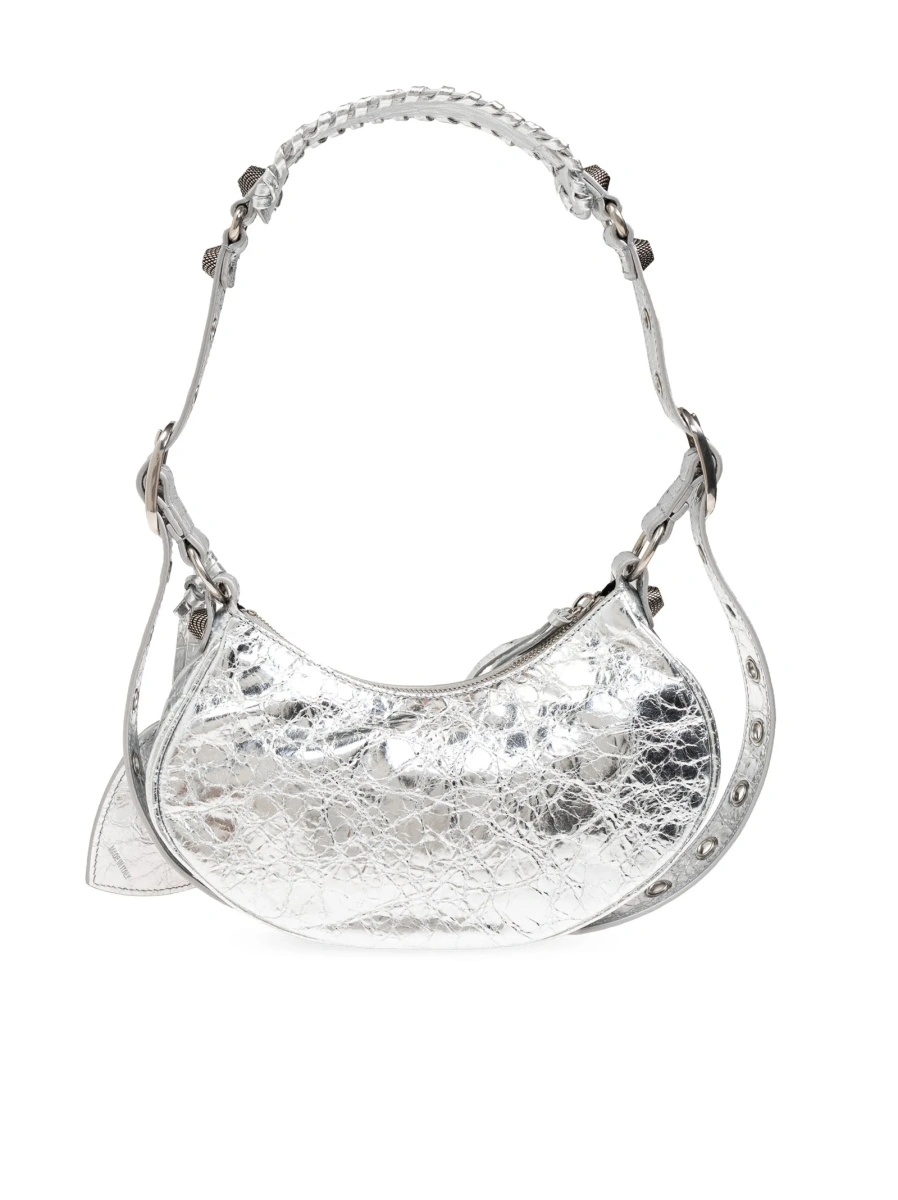 Geanta de umar Balenciaga Cagole argintie din piele - Img 3