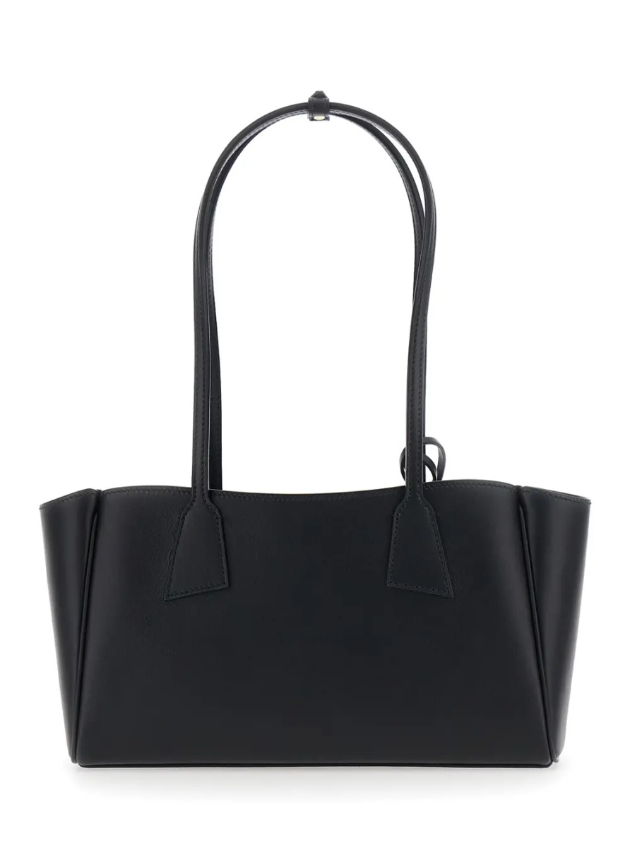 Geanta de umar Black Small Shoulder bag with Front Pocket and Logo lettering in Leather for Women - Img 2