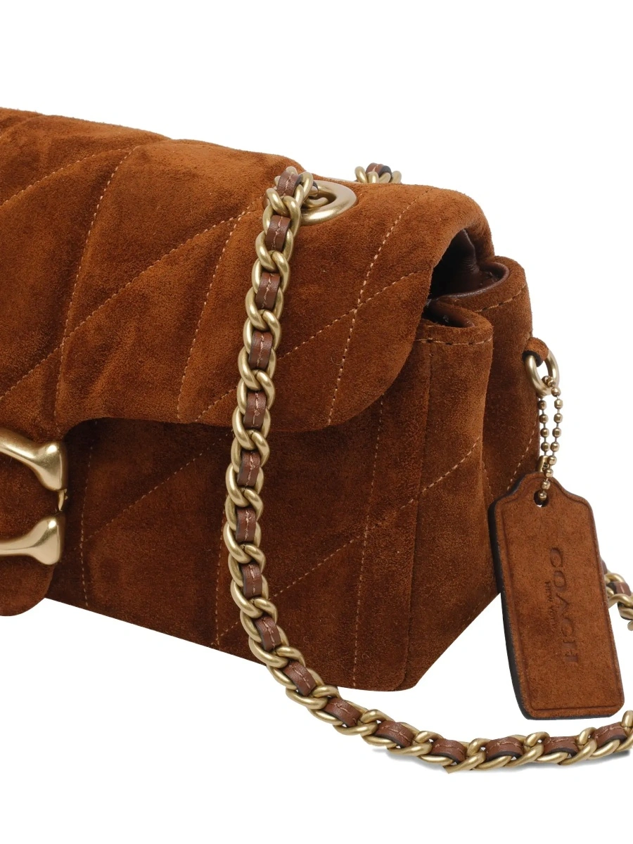 Geanta de umar Brown Crossbody bag with Chain Handles and Logo Plaque on Front in Quilted Suede for Women - Img 6