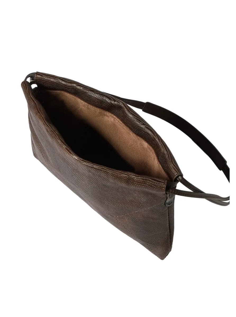 Geanta de umar Brown Shoulder bag with drawstring closure and Monile in suede for women - Img 4