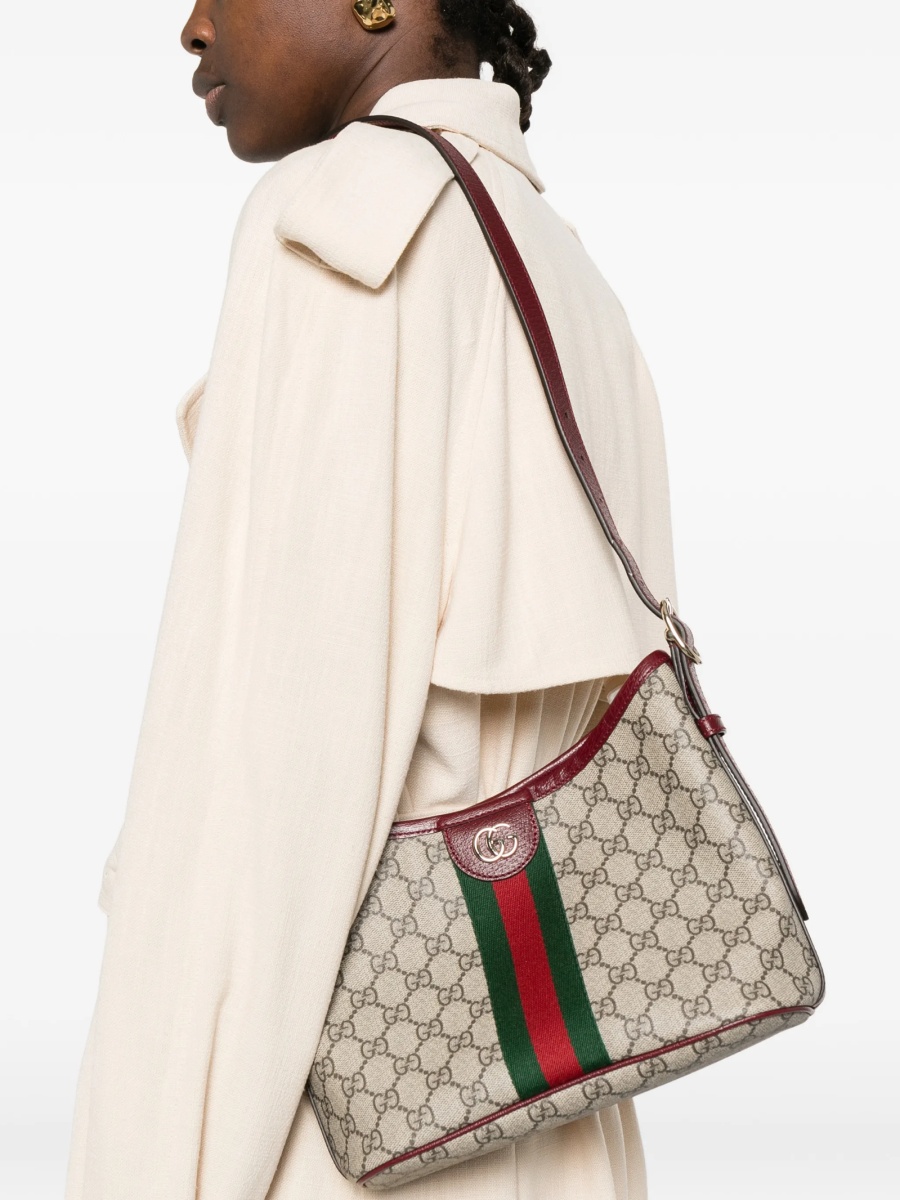 Geanta de umar Gucci neutra din piele si material textil - Img 2
