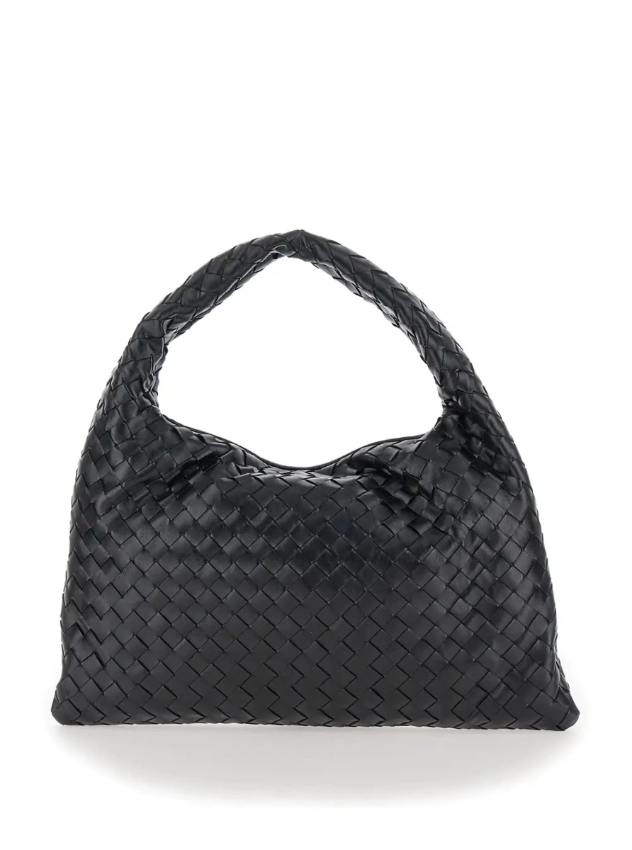 Geanta de umar Shoulder Bag 'Hop Piccola' with Intreccio Motif in Black Leather for Women - Img 2