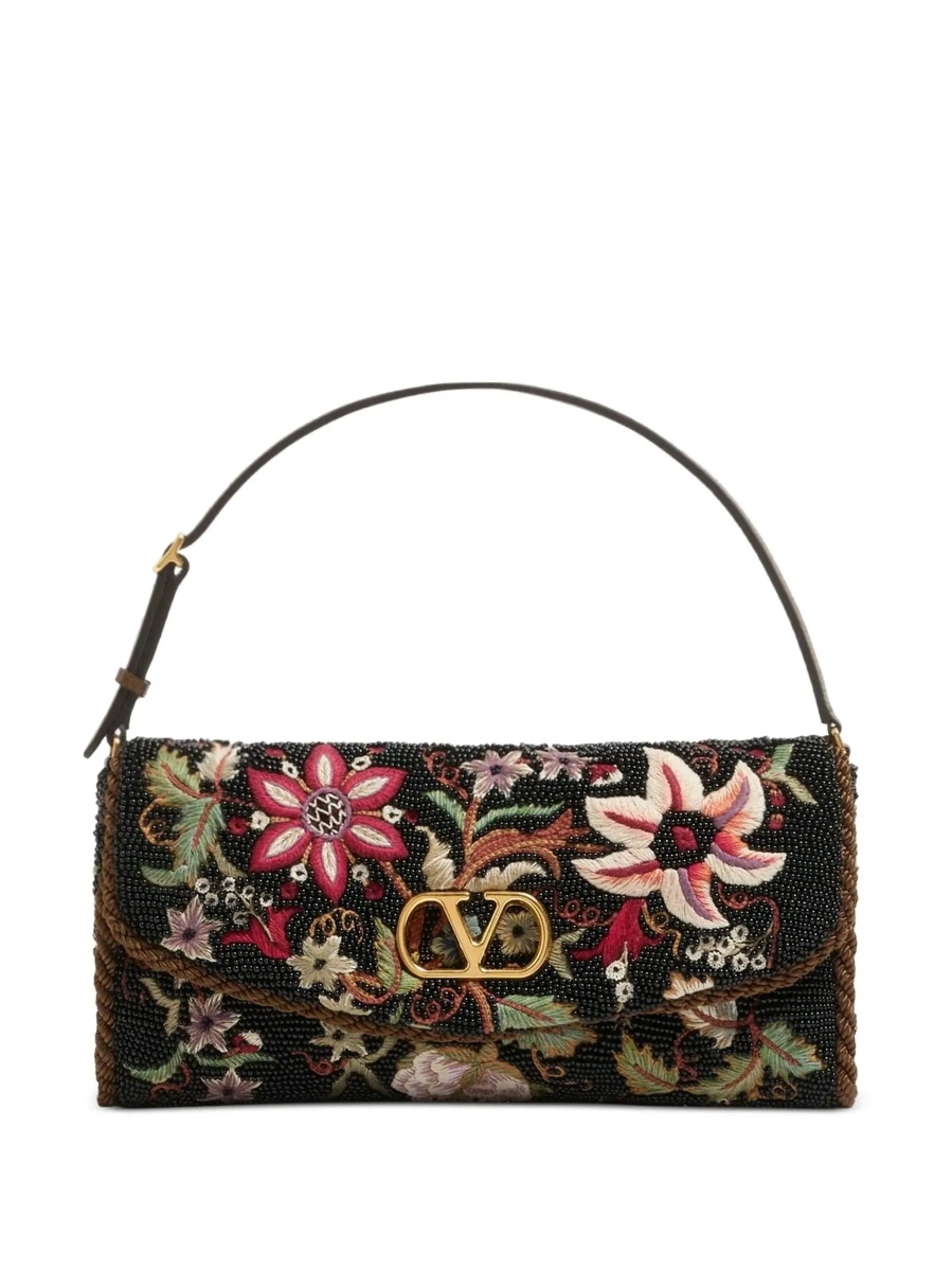Geanta de umar Shoulder Bag with VLogo Plaque on the Front and Multicolor Floral Embroidery for Women - Img 8