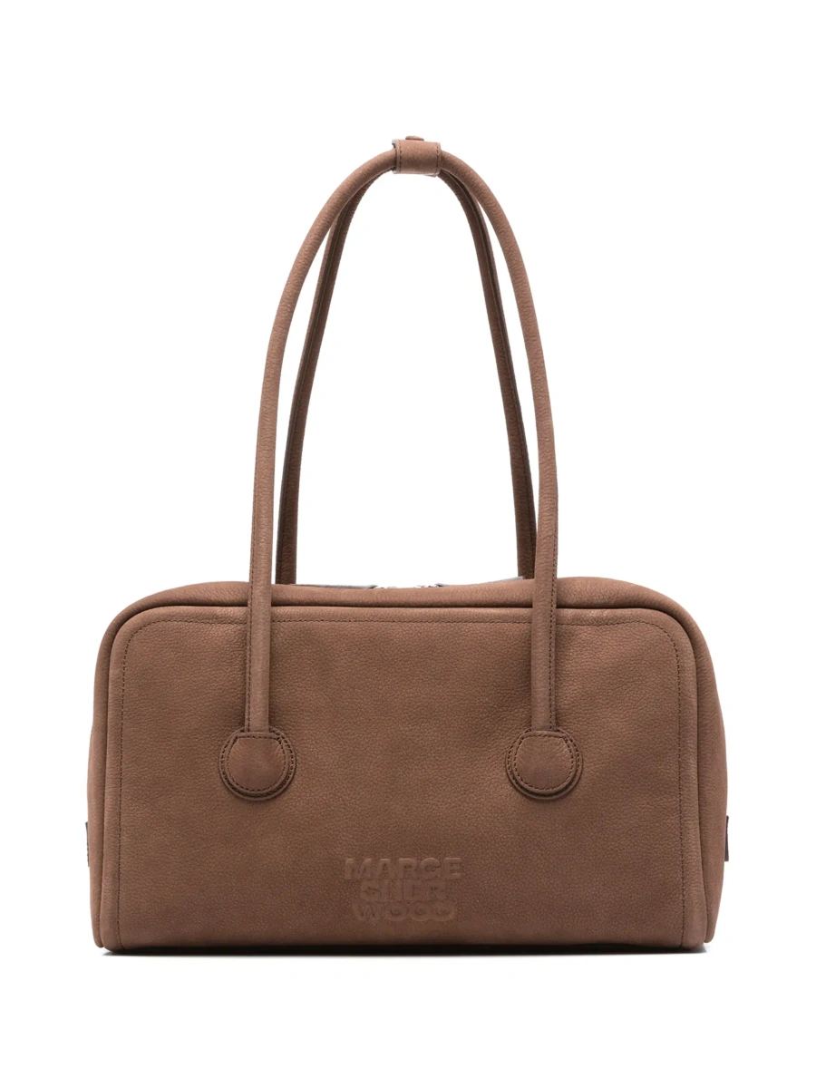 Geanta de umar 'Soft Boston Small' brown Shoulder bag with Two Top Handles and Logo lettering on the Front in suede Women - Img 8