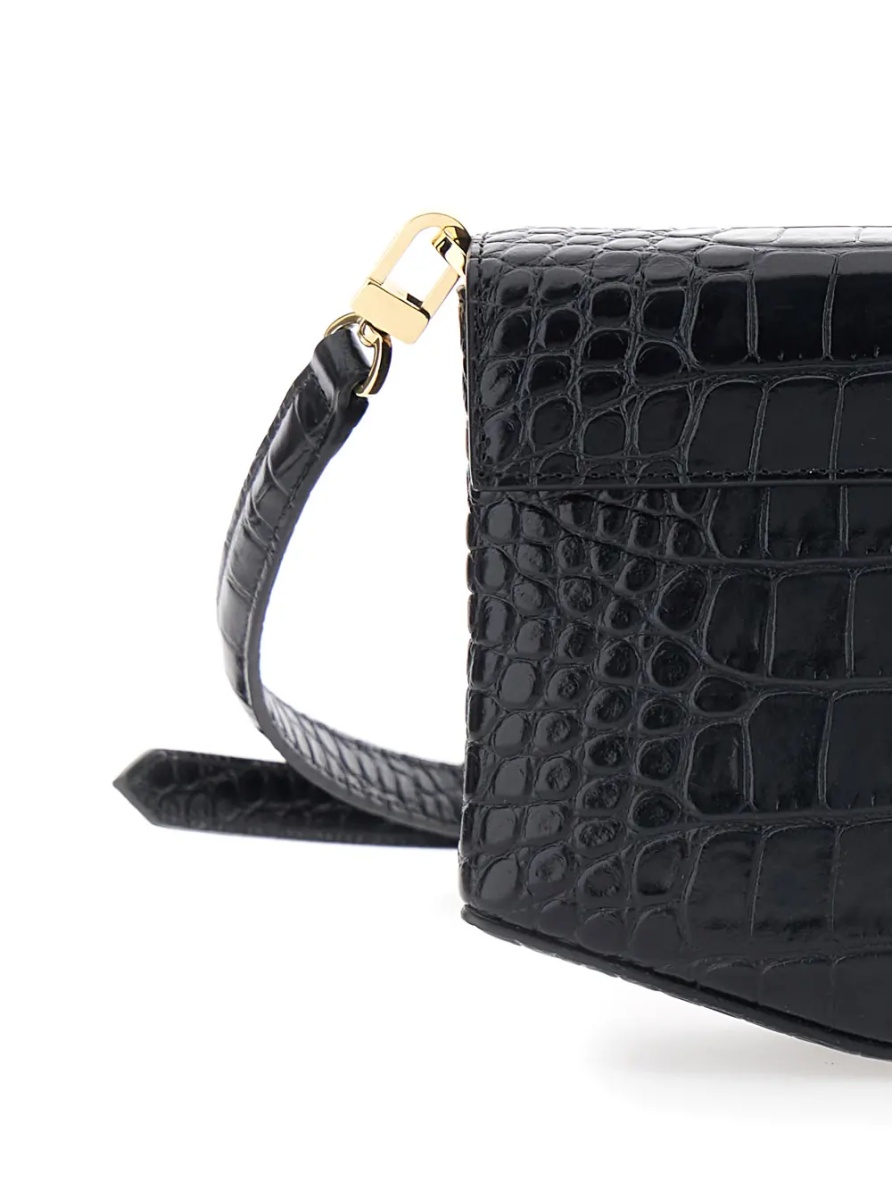 Geanta de umar TOTÊME Black Crossbody bag with adjustable and removable strap and crocodile-embossed effect in leather for women - Img 3
