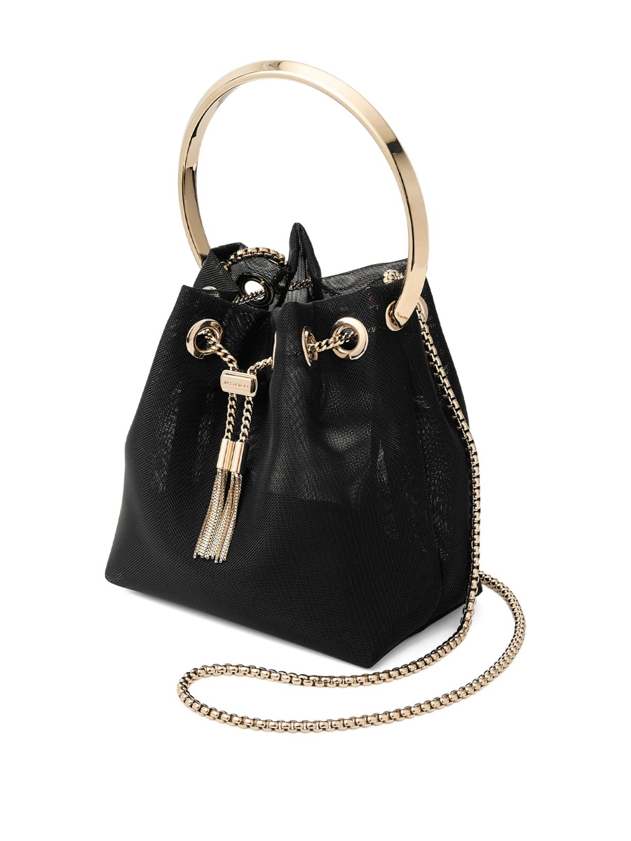 Geanta mini Jimmy Choo Bon Bon neagra din plasa si alama - Img 3