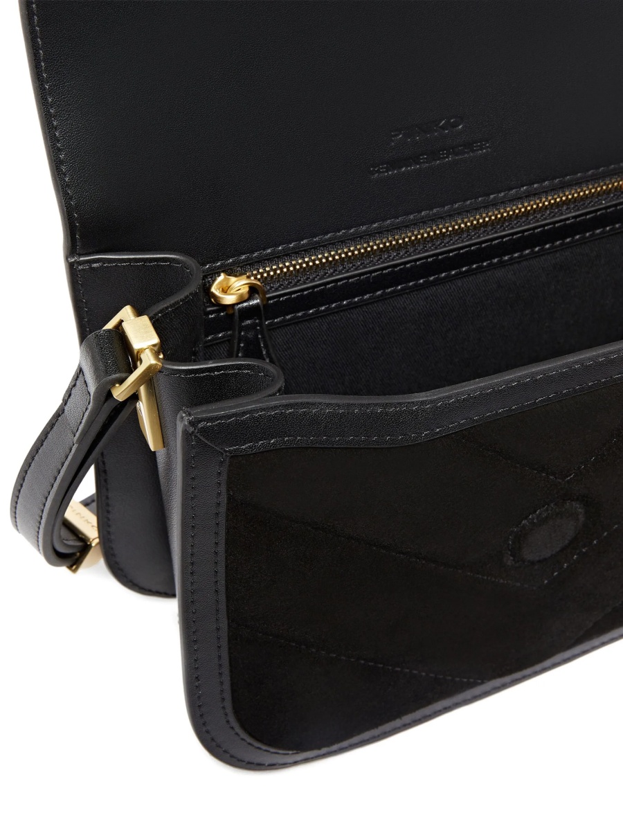 Geanta mini Pinko neagra din material textil si piele - Img 3
