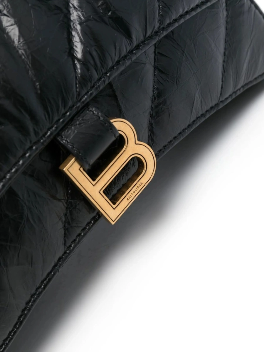 Geanta tip postas Balenciaga Hourglass neagra din piele - Img 5