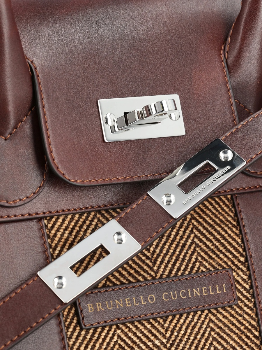 Geanta tip postas Brunello Cucinelli maro din lana - Img 4