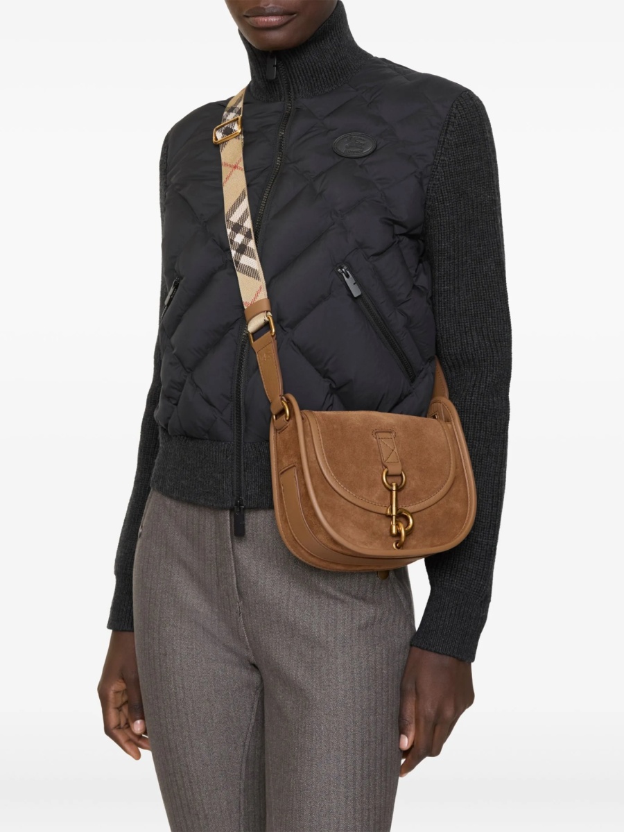 Geanta tip postas Burberry maro din piele intoarsa si piele - Img 2