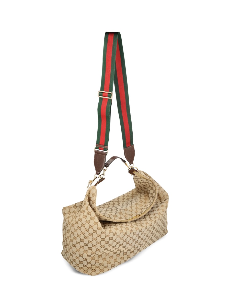 Geanta tip postas Gucci neutra din piele si material textil - Img 3