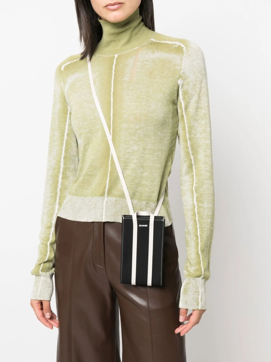 Geanta tip postas SUNNEI neagra din piele si material textil - Img 2