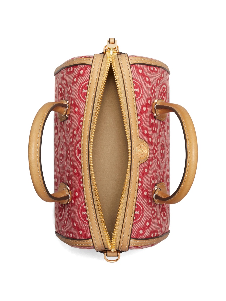 Geanta tip postas Tory Burch rosie din piele si bumbac - Img 3