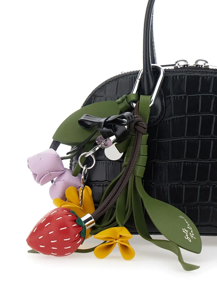Genti Brown Mini Bag with Adjustable and Removable Shoulder Strap and Charm on the Front in Leather for Women - Img 3
