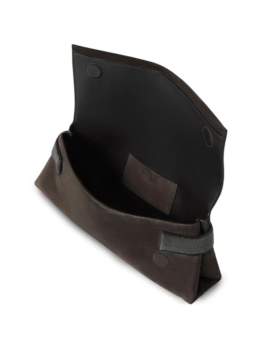 Genti 'Essence' Brown Clutch with Side Details in Suede for Women - Img 7