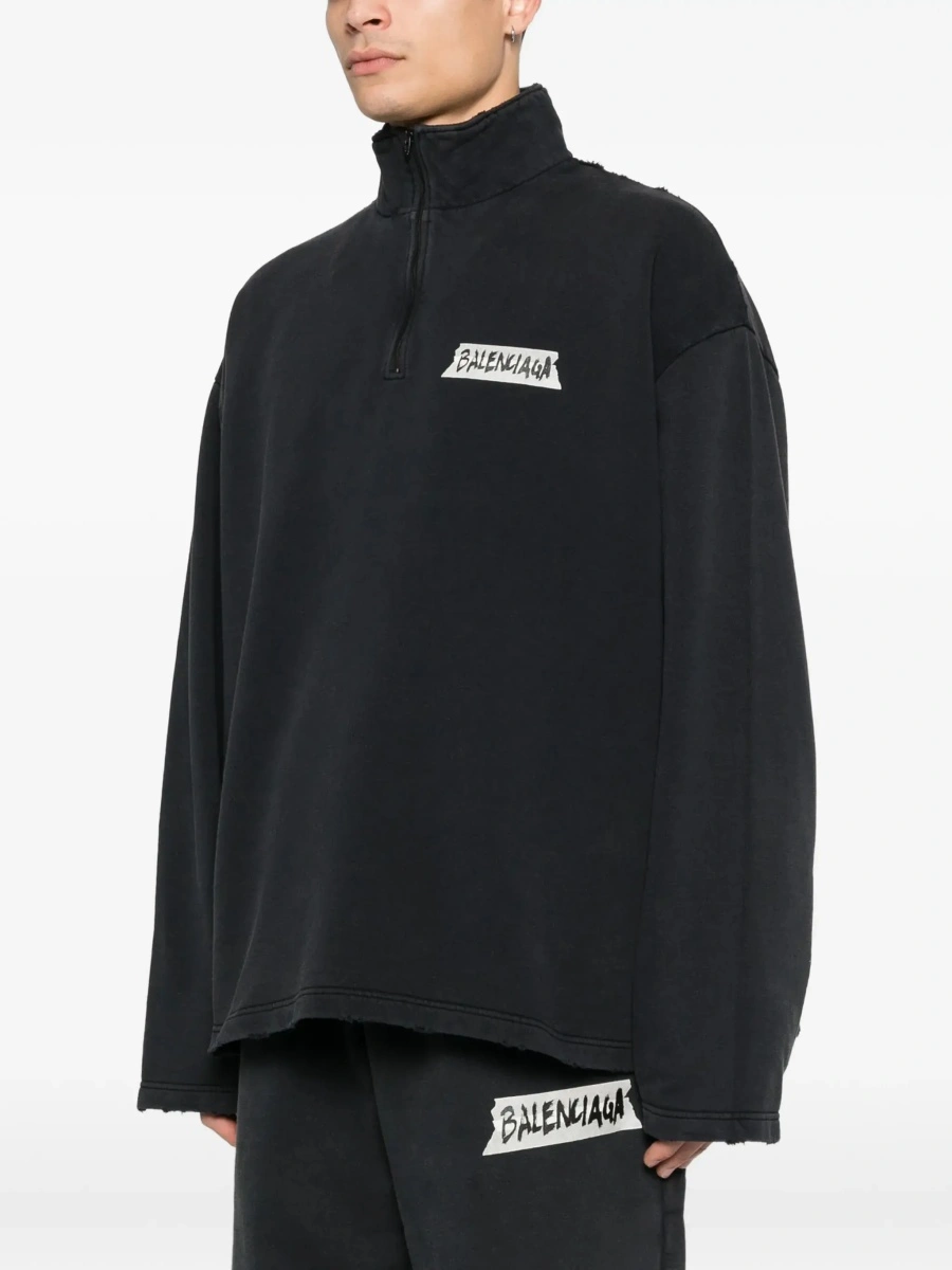 Hanorac Balenciaga negru din bumbac - Img 5
