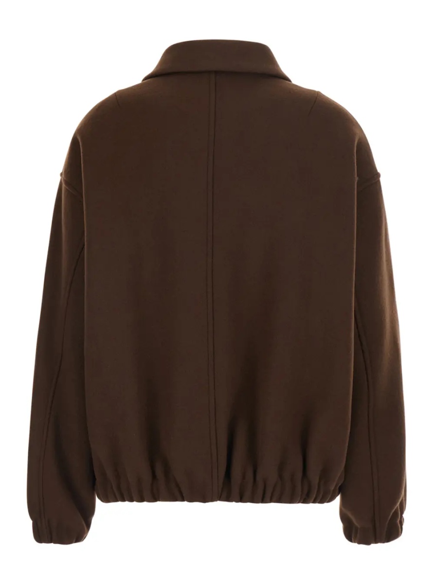 Jacheta Brown High Collar Bomber with Dropped Shoulders in Wool Blend for Women - Img 2