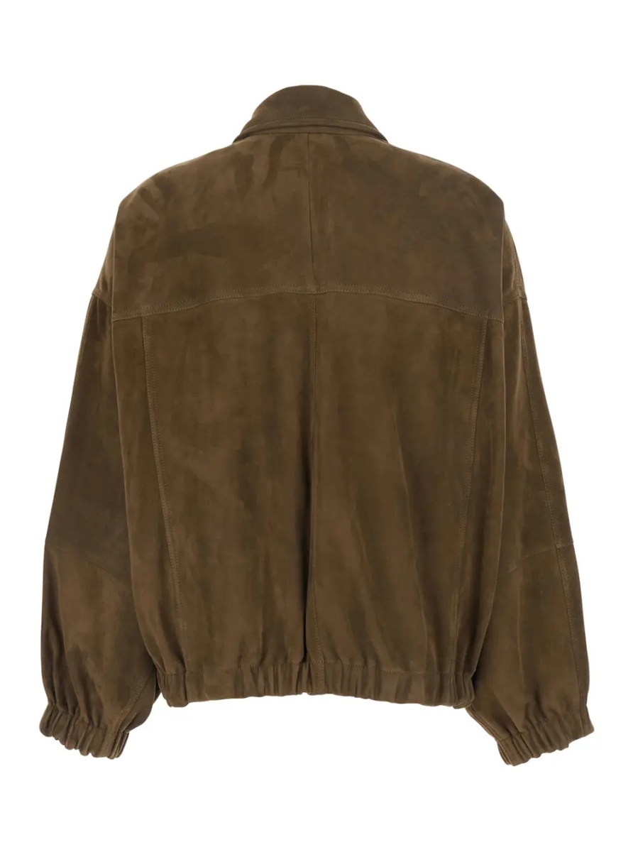 Jacheta Brown Jacket with classic collar and hidden front closure in suede for women - Img 2