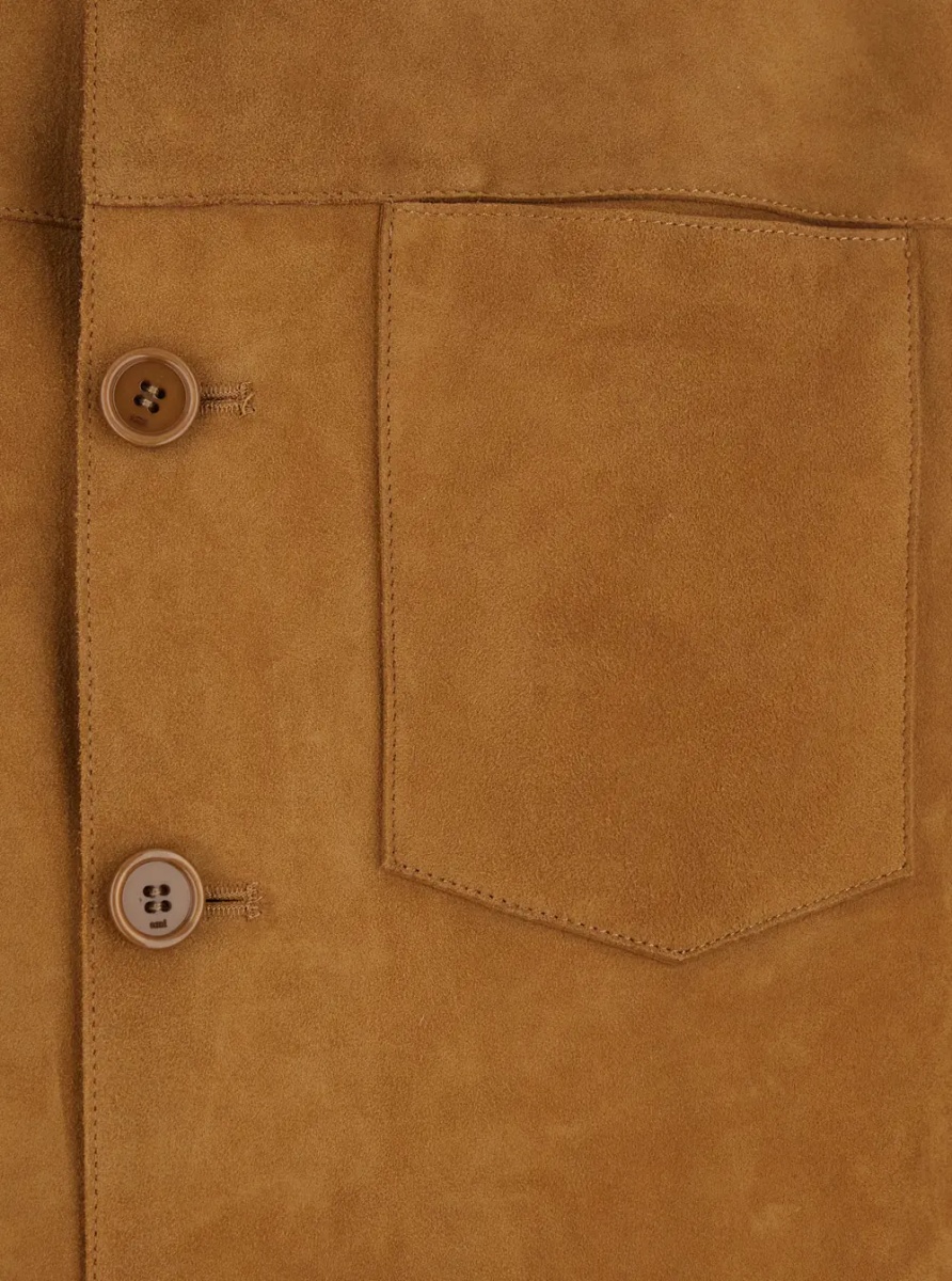 Jacheta Brown Jacket with Spread Collar and Curved Hem in Suede Woman - Img 3