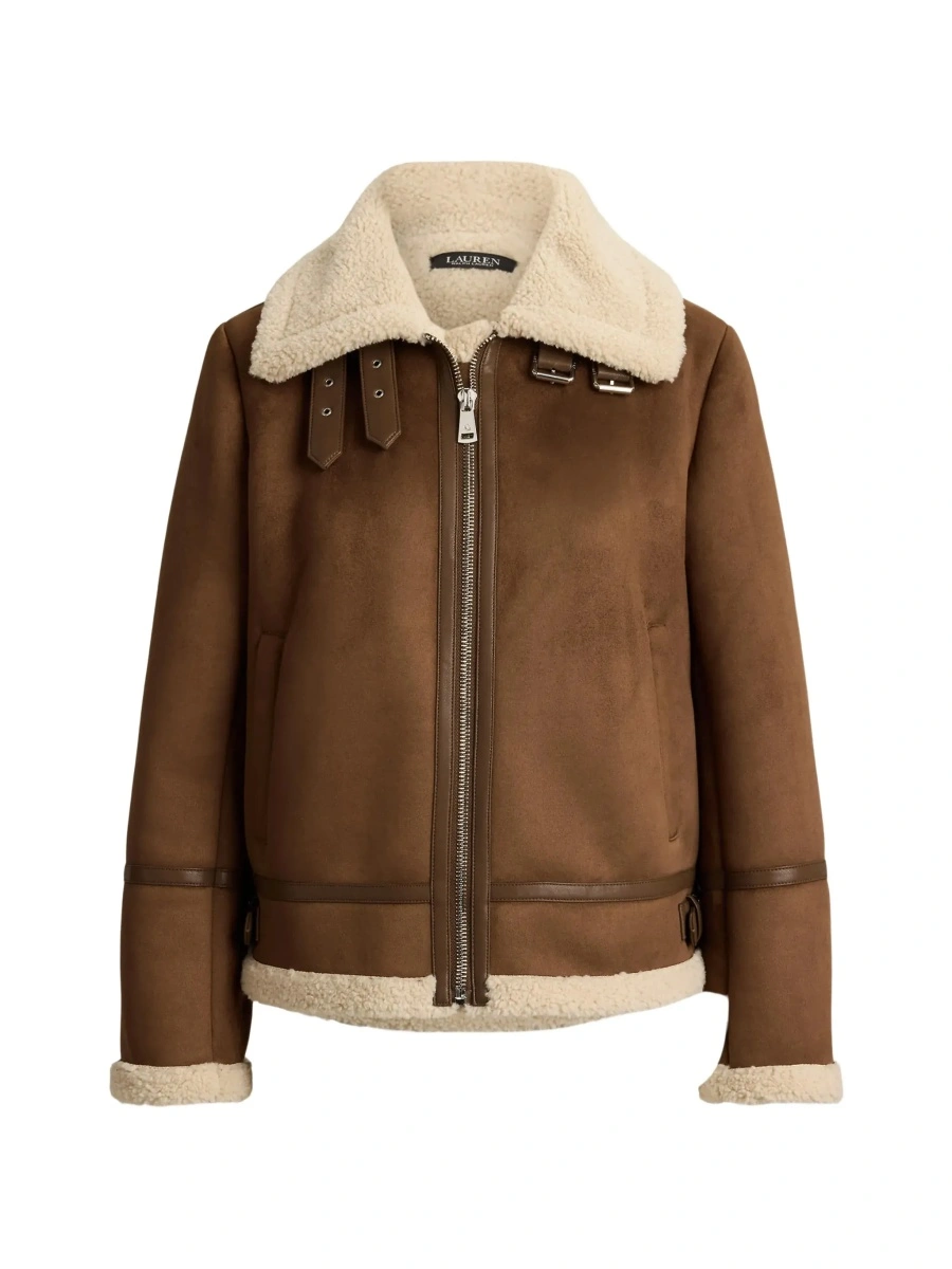 Jacheta brown shearling jacket with wide collar in eco-leather Women - Img 8