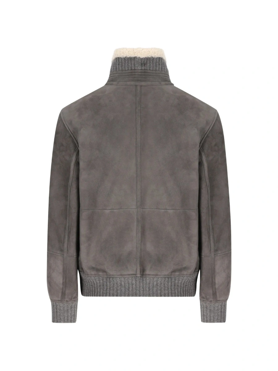 Jacheta Brunello Cucinelli gri din piele - Img 5