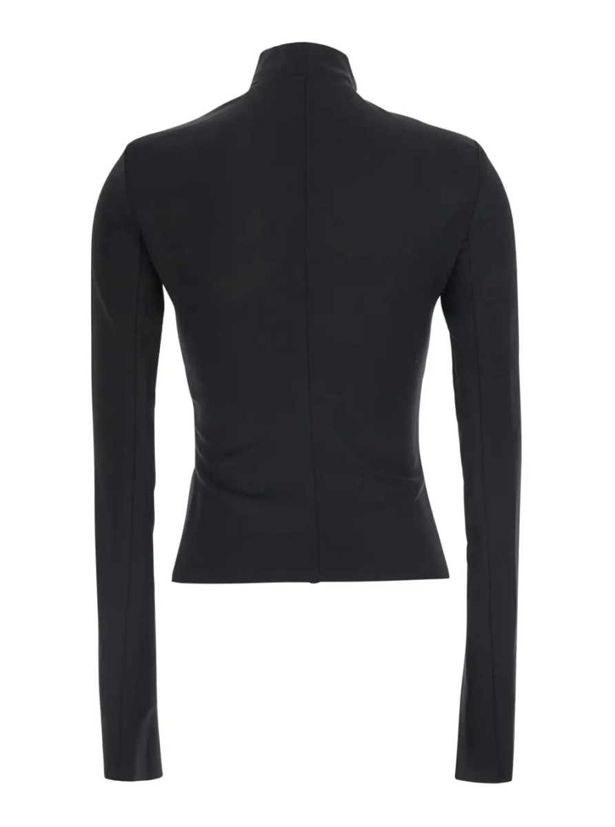 Jacheta 'Gary' Black Crop Jacket with High Collar and Off-Center Zip Closure in Wool Blend for Women - Img 2