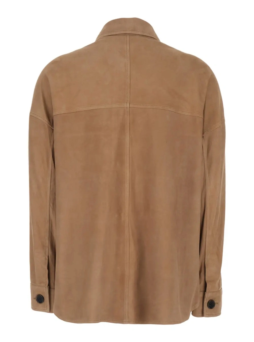 Jacheta 'Kaylee' Brown Jacket with Classic Collar and Applied Pockets on the Front in Suede for Women - Img 2