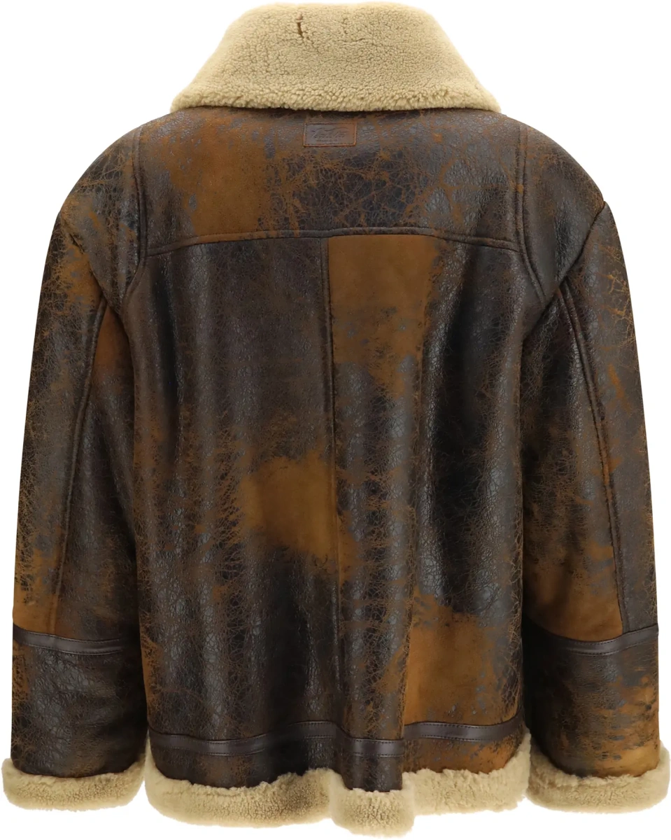 Jacheta Oversized leather Jacket with shearling collar - Img 2