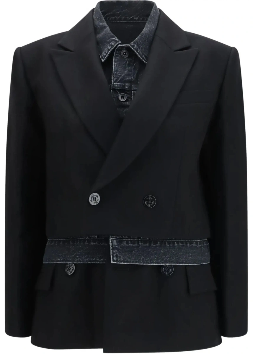 Jacheta Sacai neagra din lana si denim - Img 6